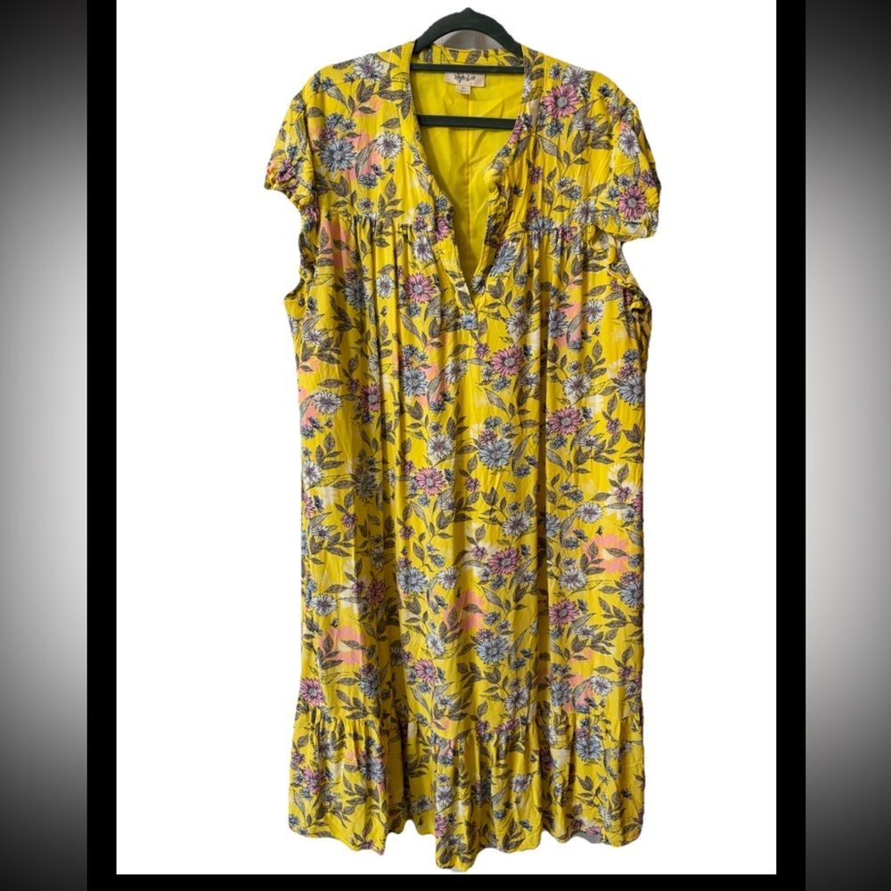 Style & Co. Yellow Floral Dress Plus Size XXL Cap Sleeves Fully Lined Spring EUC